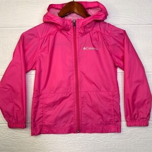 COLUMBIA Pink Hooded Windbreaker Jacket XS Youth Lightweight Nylon Full Zip
